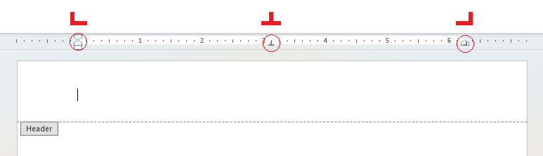 Header tab stops on ruler in Word